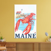 Lobster en Portland Lighthouse Scene Canvas Afdruk (Insitu (Woonkamer))