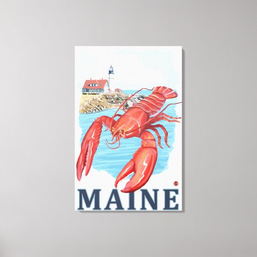 Lobster en Portland Lighthouse Scene Canvas Afdruk (Voorkant)