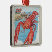 Lobster en Portland Lighthouse Scene Metalen Ornament (Rechts)