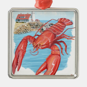 Lobster en Portland Lighthouse Scene Metalen Ornament