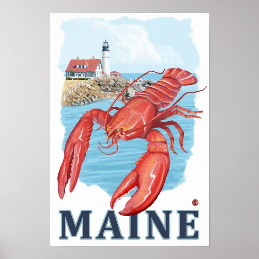 Lobster en Portland Lighthouse Scene Poster (Voorkant)