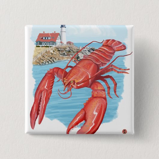 Lobster en Portland Lighthouse Scene Vierkante Button 5,1 Cm (Voorkant)