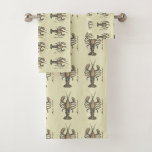 Lobster Illustration Antiek Maine Seafood Bad Handdoek
