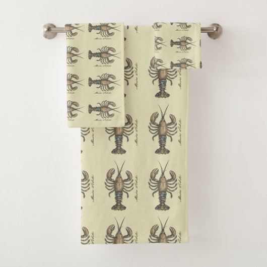 Lobster Illustration Antiek Maine Seafood Bad Handdoek (Insitu)