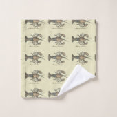 Lobster Illustration Antiek Maine Seafood Bad Handdoek (Wasdoekje)