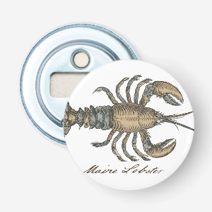 Lobster Illustration Antiek Maine Seafood Button Flesopener
