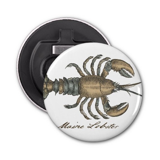 Lobster Illustration Antiek Maine Seafood Button Flesopener (Voorkant)