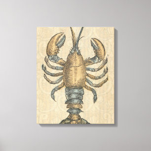 Lobster Illustration Antiek Maine Seafood Canvas Afdruk