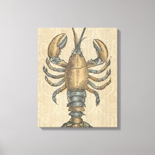 Lobster Illustration Antiek Maine Seafood Canvas Afdruk (Voorkant)