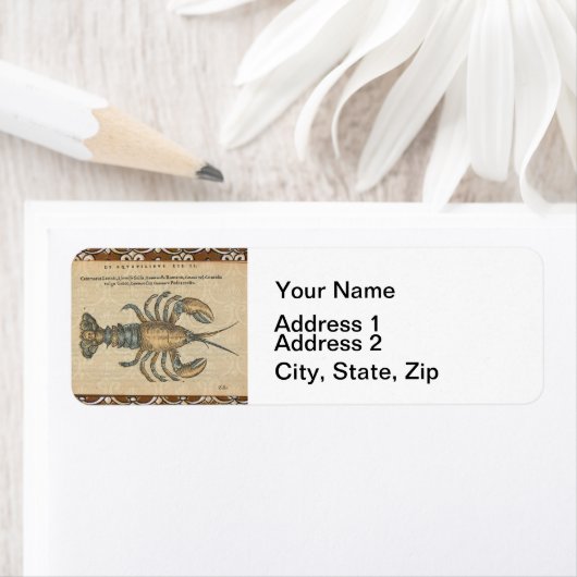 Lobster Illustration Antiek Maine Seafood Etiket (Insitu)