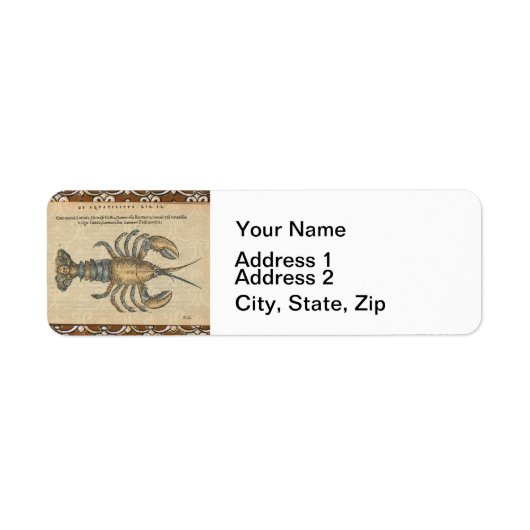 Lobster Illustration Antiek Maine Seafood Etiket (Voorkant)