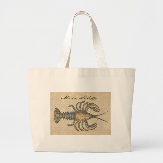 Lobster Illustration Antiek Maine Seafood Grote Tote Bag (Voorkant)