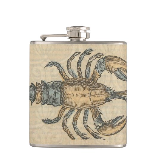 Lobster Illustration Antiek Maine Seafood Heupfles (Voorkant)