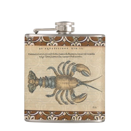Lobster Illustration Antiek Maine Seafood Heupfles (Voorkant)