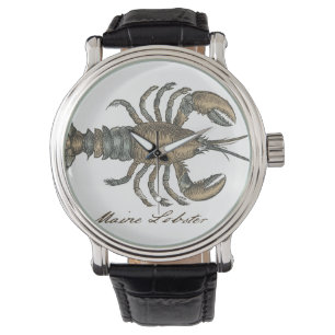 Lobster Illustration Antiek Maine Seafood Horloge
