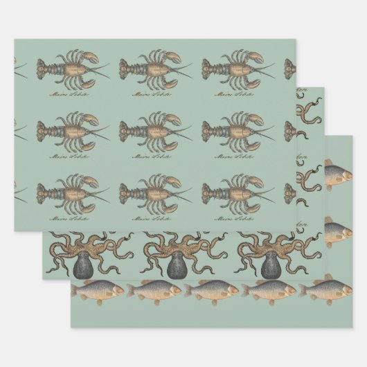 Lobster Illustration Antiek Maine Seafood Inpakpapier Vel (Set)
