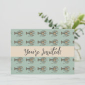 Lobster Illustration Antiek Maine Seafood Kaart (Staand voorkant)