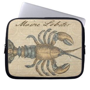 Lobster Illustration Antiek Maine Seafood Laptop Sleeve