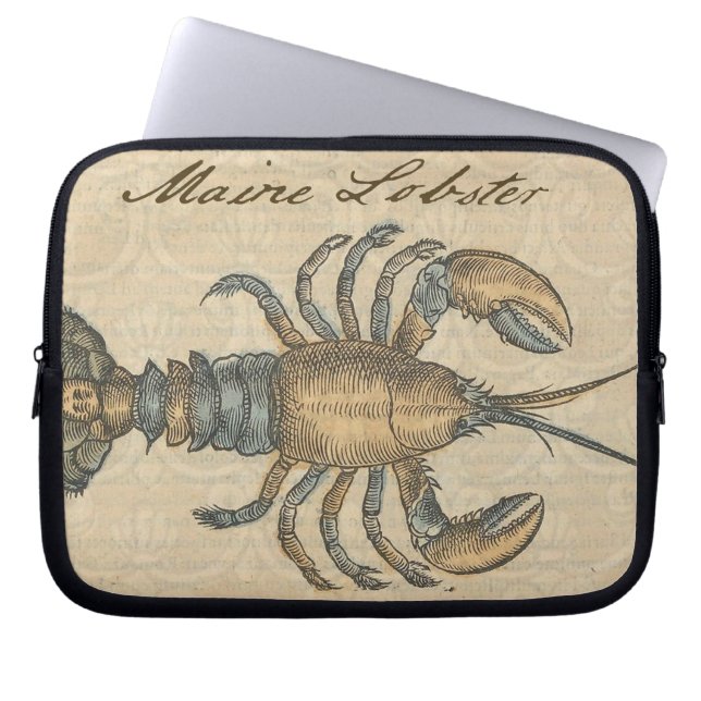 Lobster Illustration Antiek Maine Seafood Laptop Sleeve (Voorkant)