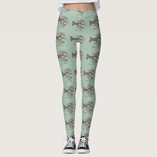 Lobster Illustration Antiek Maine Seafood Leggings (Voorkant)