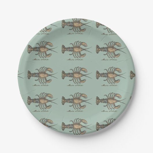 Lobster Illustration Antiek Maine Seafood Papieren Bordje (Voorkant)