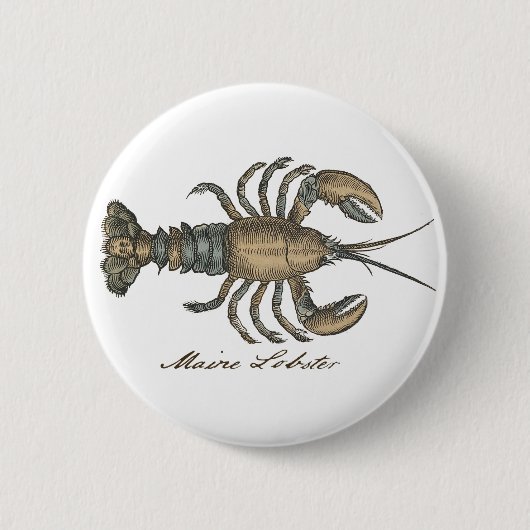 Lobster Illustration Antiek Maine Seafood Ronde Button 5,7 Cm (Voorkant)