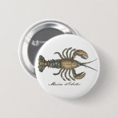 Lobster Illustration Antiek Maine Seafood Ronde Button 5,7 Cm (Voorkant /achterkant)