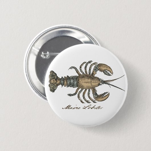 Lobster Illustration Antiek Maine Seafood Ronde Button 5,7 Cm (Voorkant /achterkant)