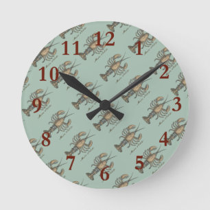 Lobster Illustration Antiek Maine Seafood Ronde Klok