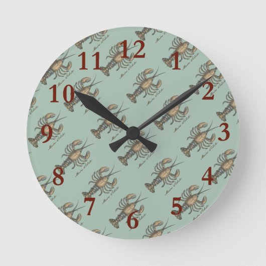Lobster Illustration Antiek Maine Seafood Ronde Klok (Voorkant)