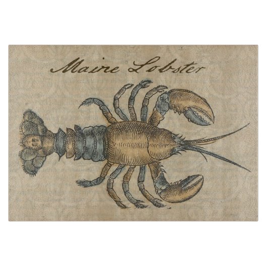 Lobster Illustration Antiek Maine Seafood Snijplank (Voorkant)