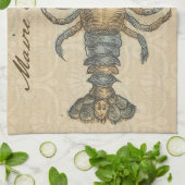 Lobster Illustration Antiek Maine Seafood Theedoek (Gevouwen)