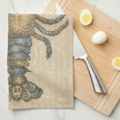 Lobster Illustration Antiek Maine Seafood Theedoek (Quarter Fold)