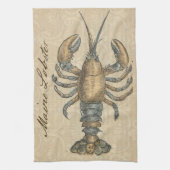 Lobster Illustration Antiek Maine Seafood Theedoek (Verticaal)