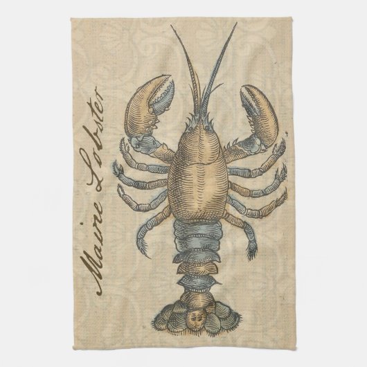 Lobster Illustration Antiek Maine Seafood Theedoek (Verticaal)