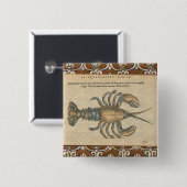 Lobster Illustration Antiek Maine Seafood Vierkante Button 5,1 Cm (Voorkant /achterkant)