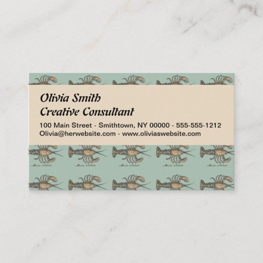 Lobster Illustration Antiek Maine Seafood Visitekaartje (Voorkant)