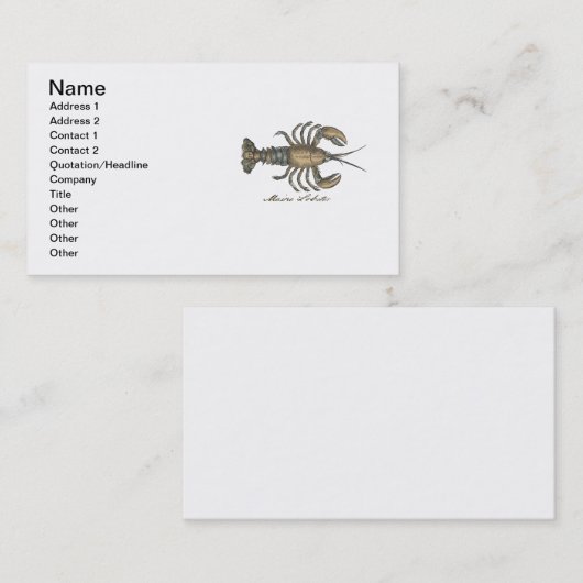 Lobster Illustration Antiek Maine Seafood Visitekaartje (Voorkant / Achterkant)