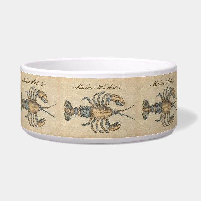 Lobster Illustration Antiek Maine Seafood Voerbakje (Voorkant)