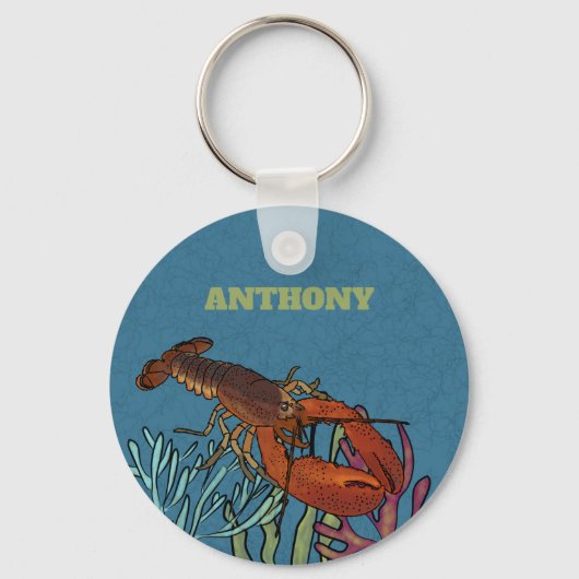 Lobster in het Blue Zee Personalized Sleutelhanger (Voorkant)