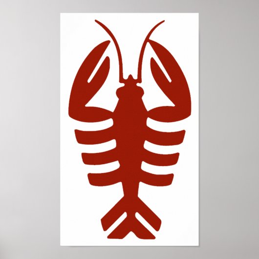  Lobster in rood, Art Deco Seafood Poster (Voorkant)
