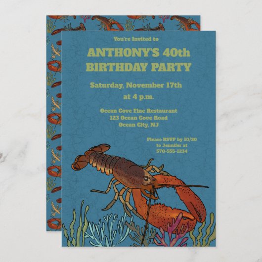 Lobster in Zee Custom Birthday Party Kaart (Voorkant / Achterkant)