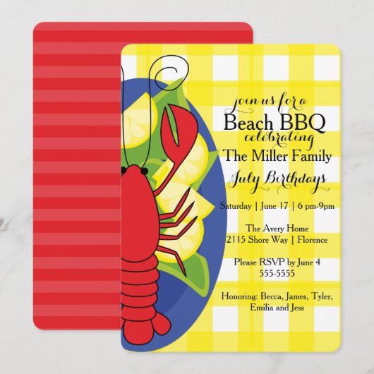 Lobster Invitation Kaart (Voorkant / Achterkant)