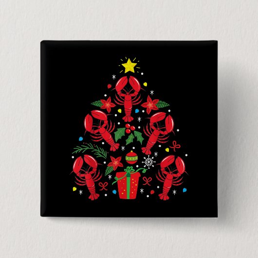 Lobster kerstboomversiering Funny Xmas Gift Vierkante Button 5,1 Cm (Voorkant)
