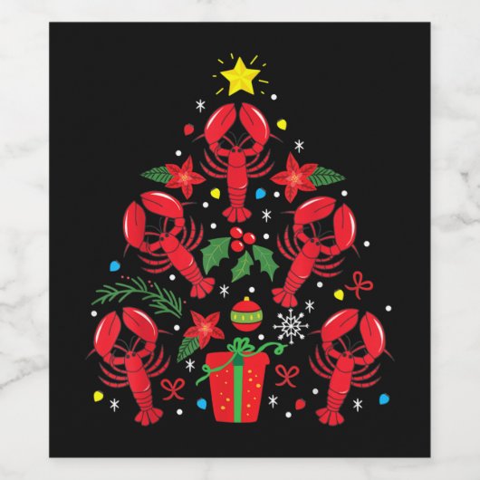 Lobster kerstboomversiering Funny Xmas Gift Wijn Etiket (Enkel label)
