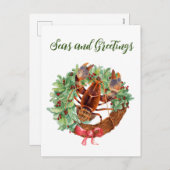 Lobster Kerstmis Waterverf Wreath Feestdagenkaart (Voorkant / Achterkant)