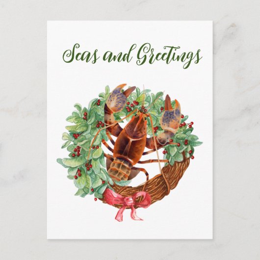 Lobster Kerstmis Waterverf Wreath Feestdagenkaart (Voorkant)