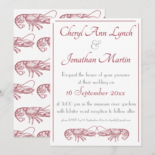 Lobster Love Wedding Invitation Kaart (Voorkant / Achterkant)