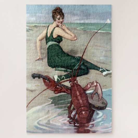Lobster met banjo serenading beach Girl Legpuzzel (Verticaal)