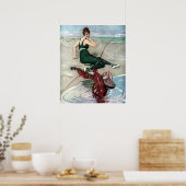 Lobster met banjo serenading beach Girl Poster (Keuken)